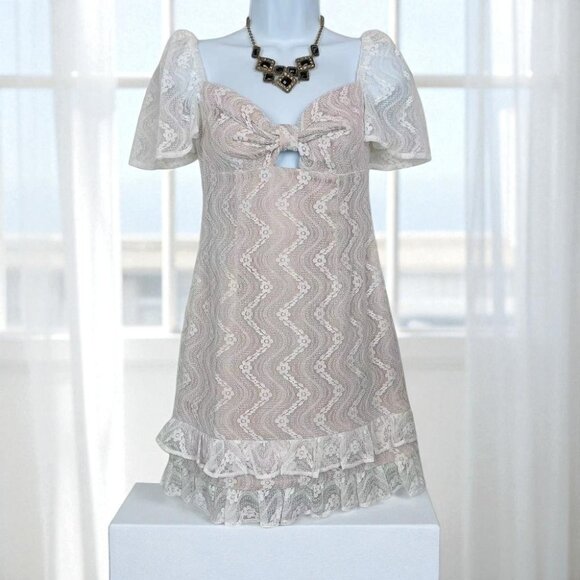 NWT BELLEVUE THE LABEL WHITE LACE MINI DRESS - Picture 2 of 4
